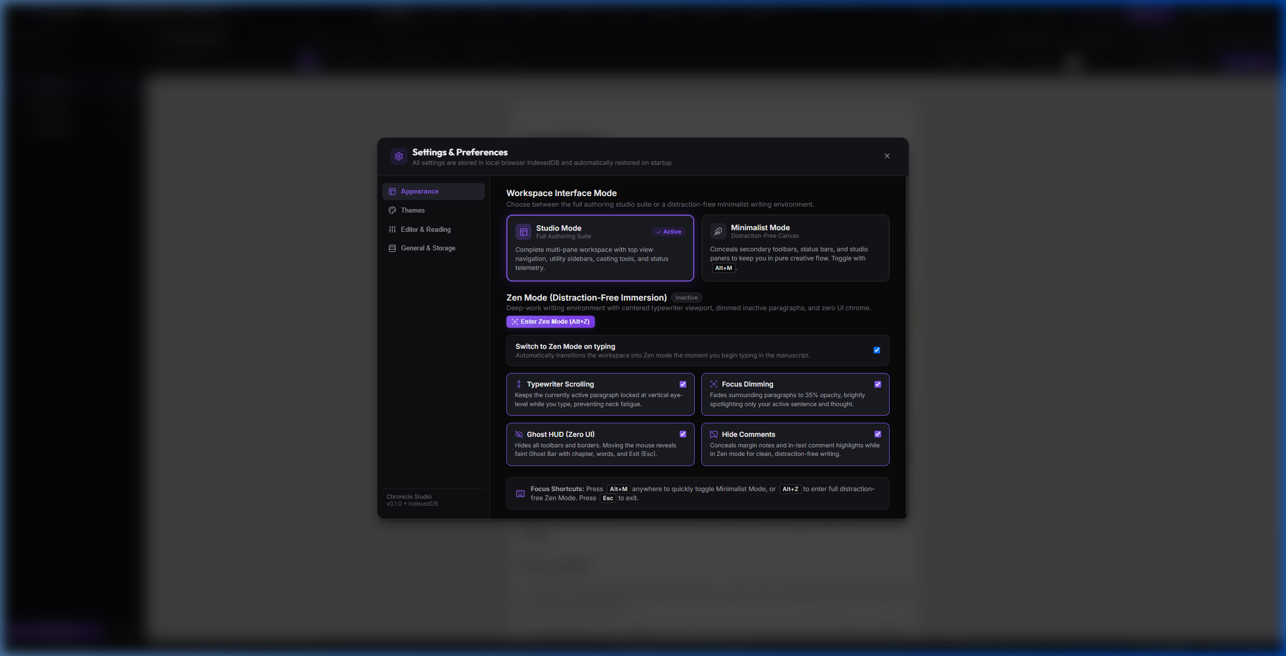 Chronicle Settings Appearance Tab