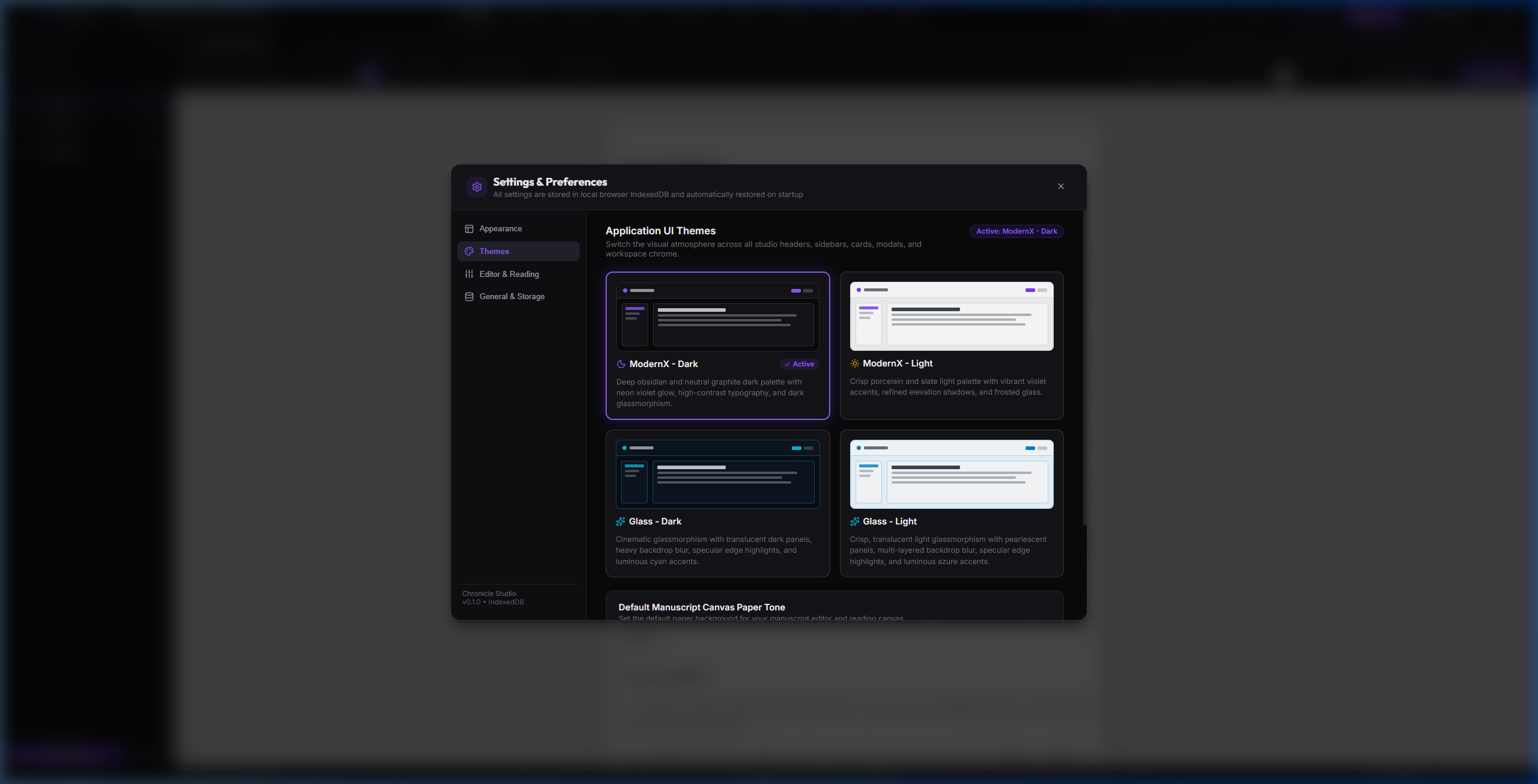 Chronicle Settings Themes Tab
