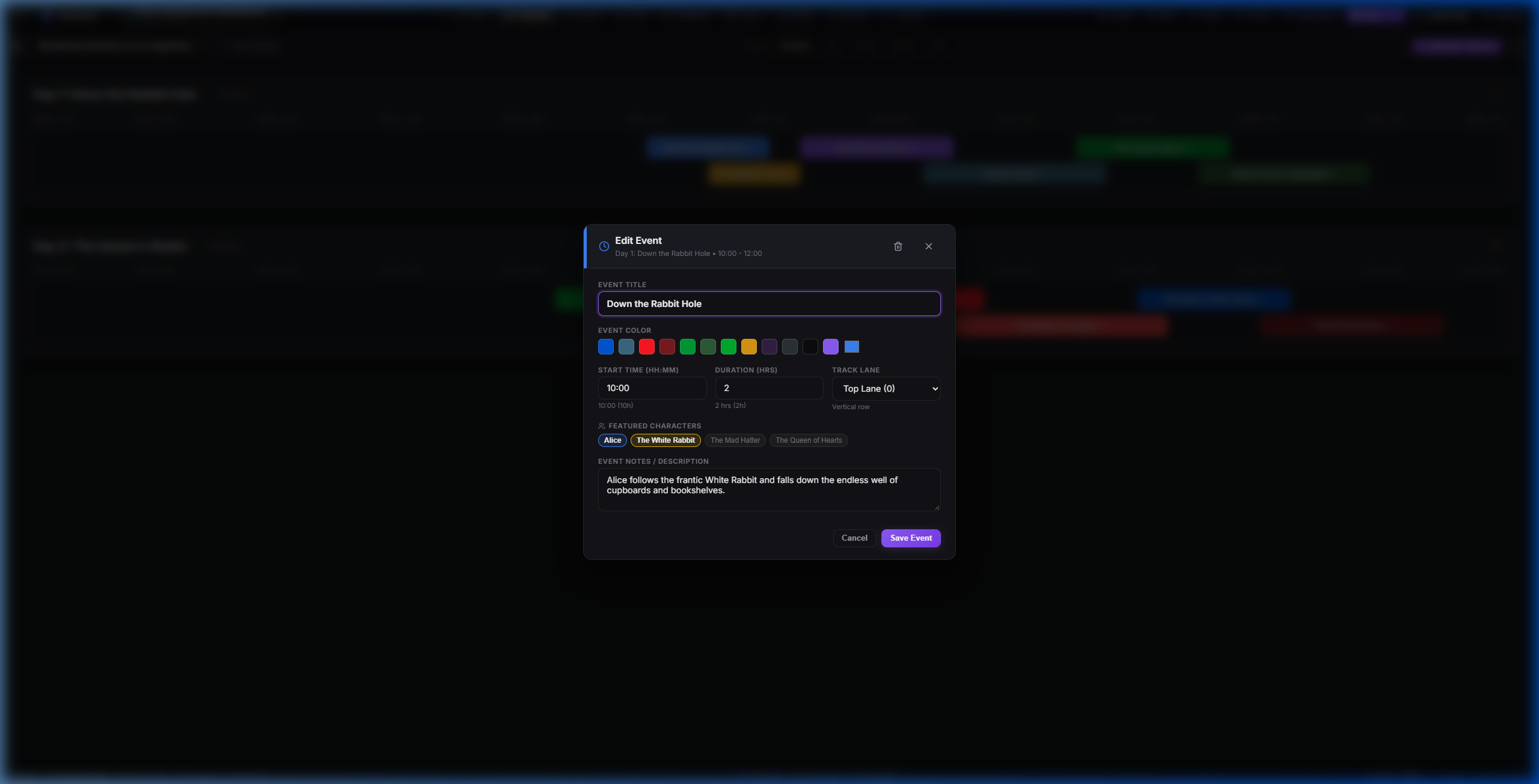 Timeline Event Creation & Edit Modal