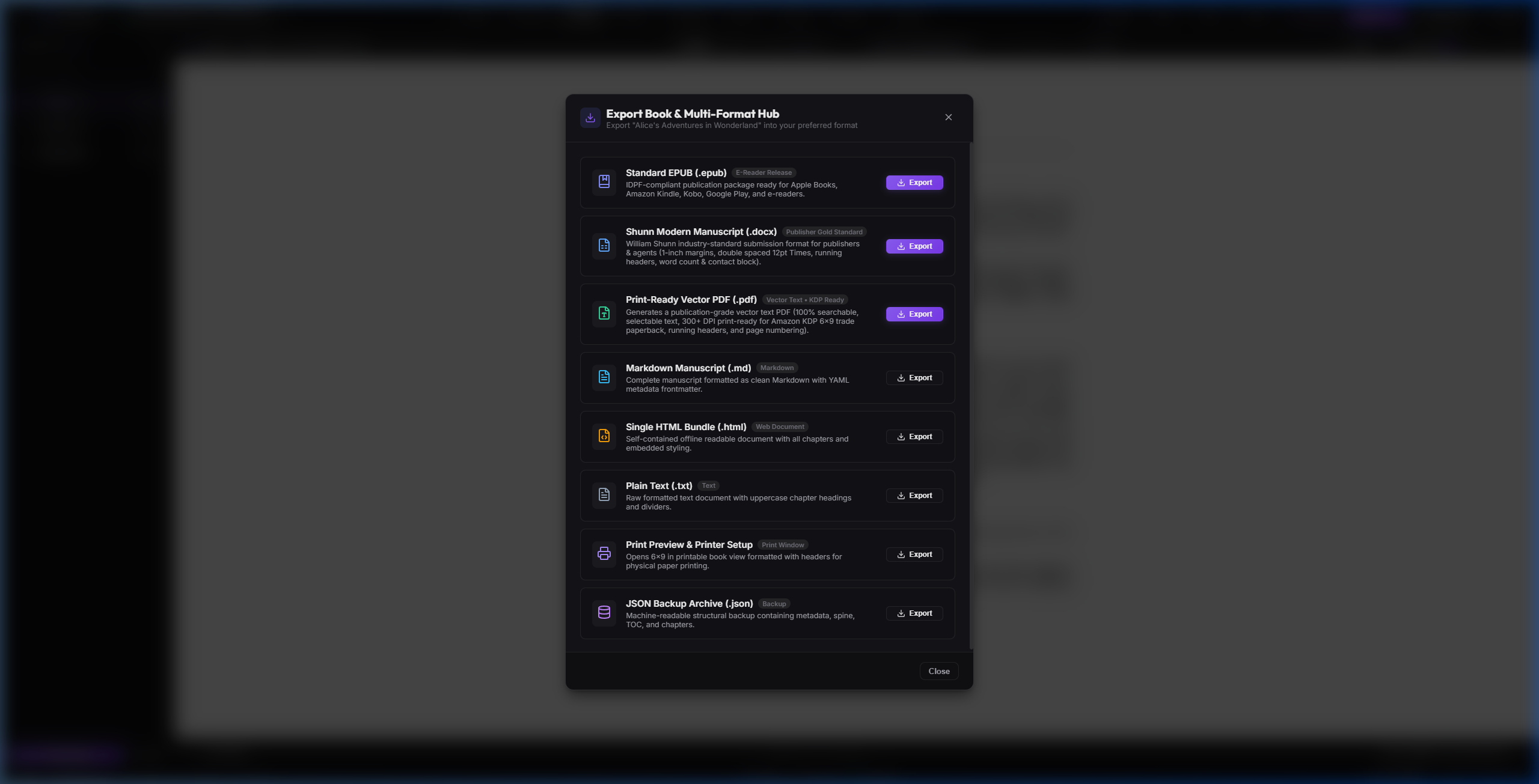 Chronicle Export Hub Modal